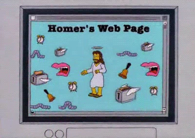 Homer Simpsons's web page, featuring many animated gifs and a dancing Jesus.