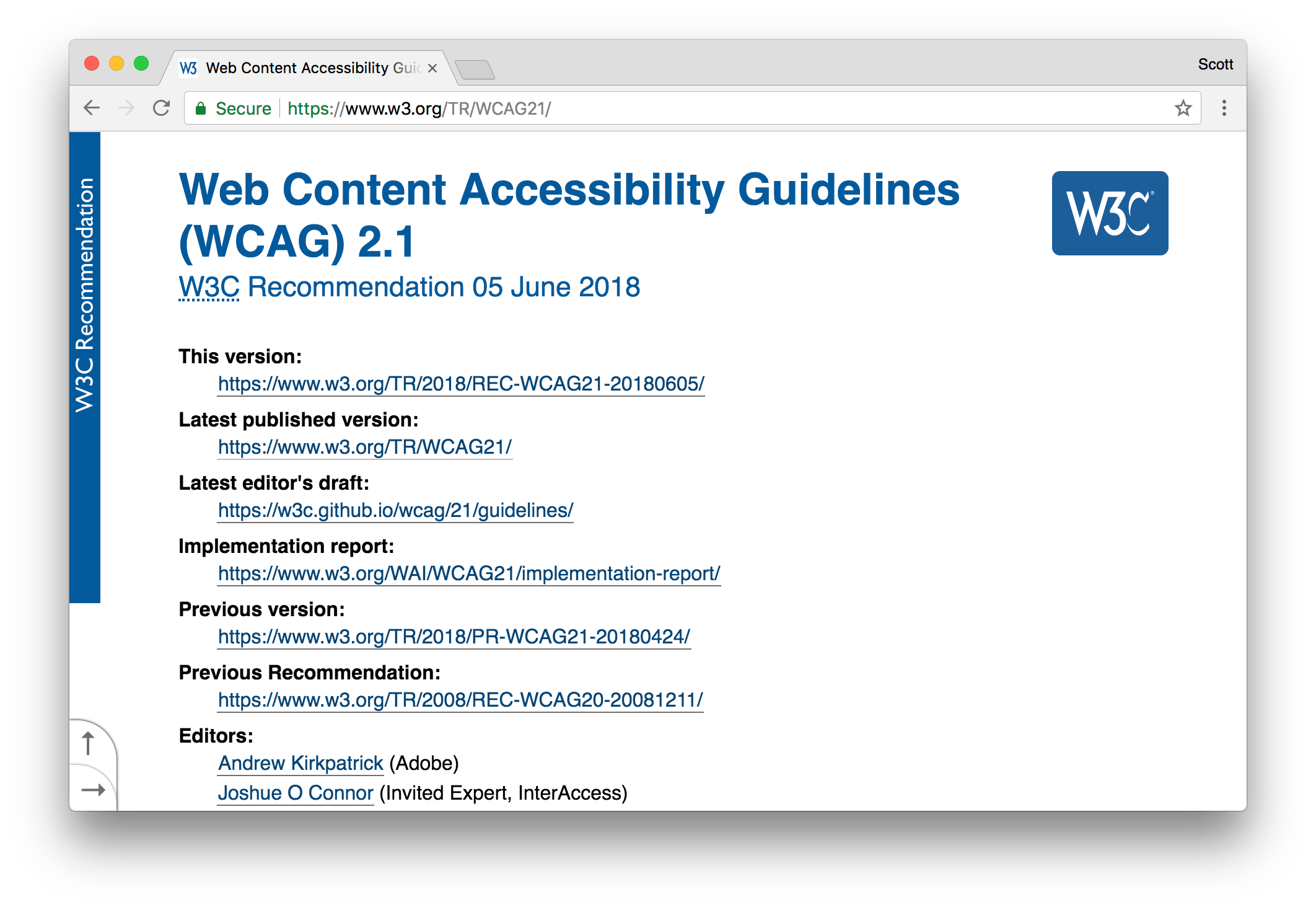 A screenshot of the WCAG homepage.