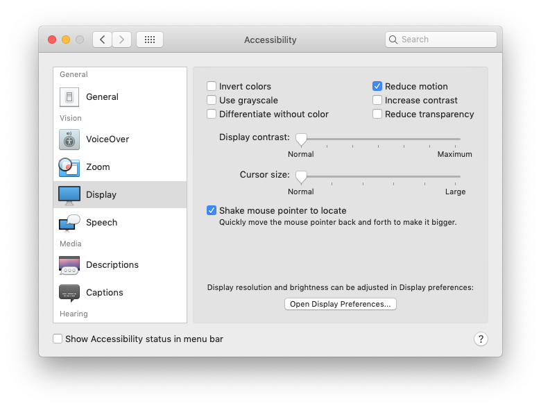 Screenshot of macOS Accessibility settings.